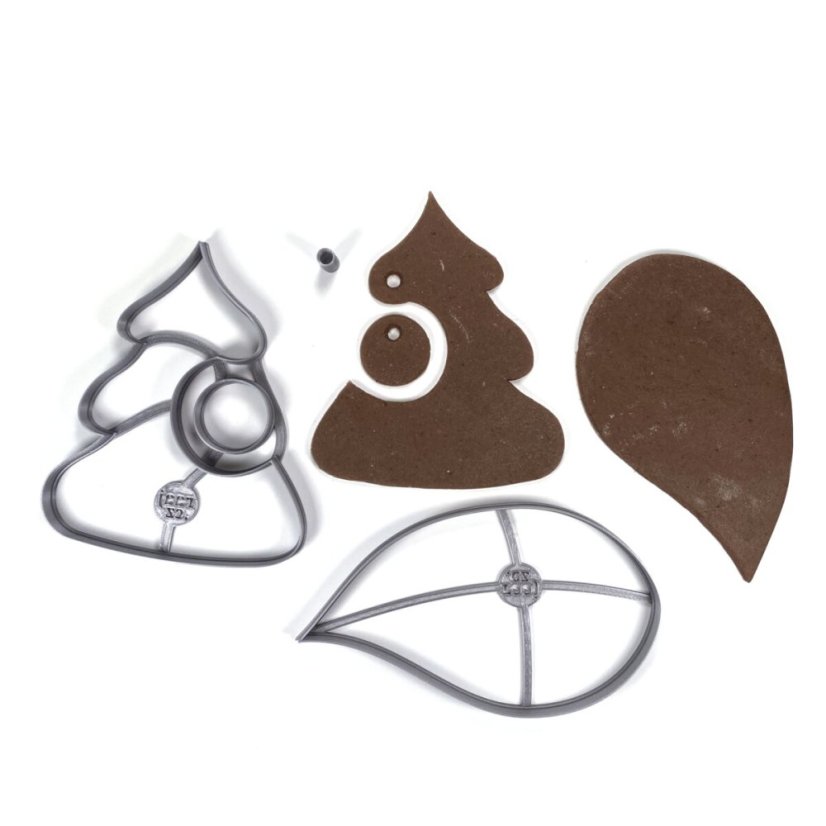 Skládačka vánočního stromečku s baňkou na zavěšení a podstavcem vykrajovátko/formička