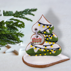 Skládačka vánočního stromečku s baňkou na zavěšení a podstavcem vykrajovátko/formička