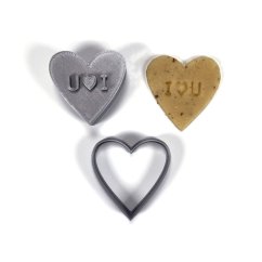 Valentýnské razítko s vykrajovátkem ve tvaru srdce s nápisem I♥U