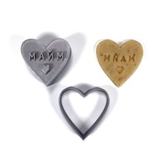 Valentýnské razítko s vykrajovátkem ve tvaru srdce s nápisem MŇAM ♥